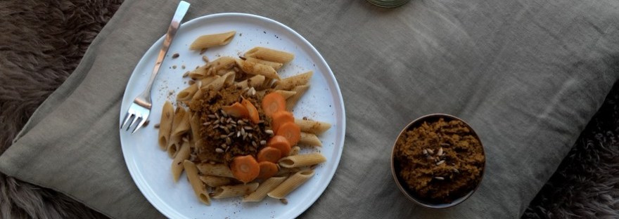 carrot pesto on pasta